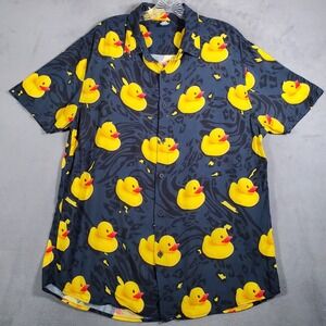 Neff Button Up Shirt Mens XL Blue Rubber Ducks All Over Print Short Sleeve Party
